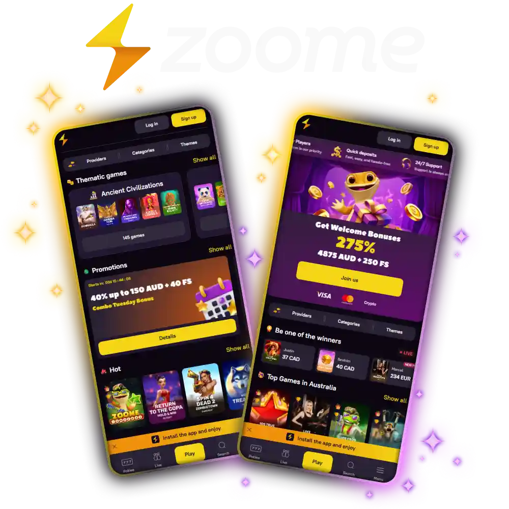 Download the official Zoome casino app for Android and iOS.